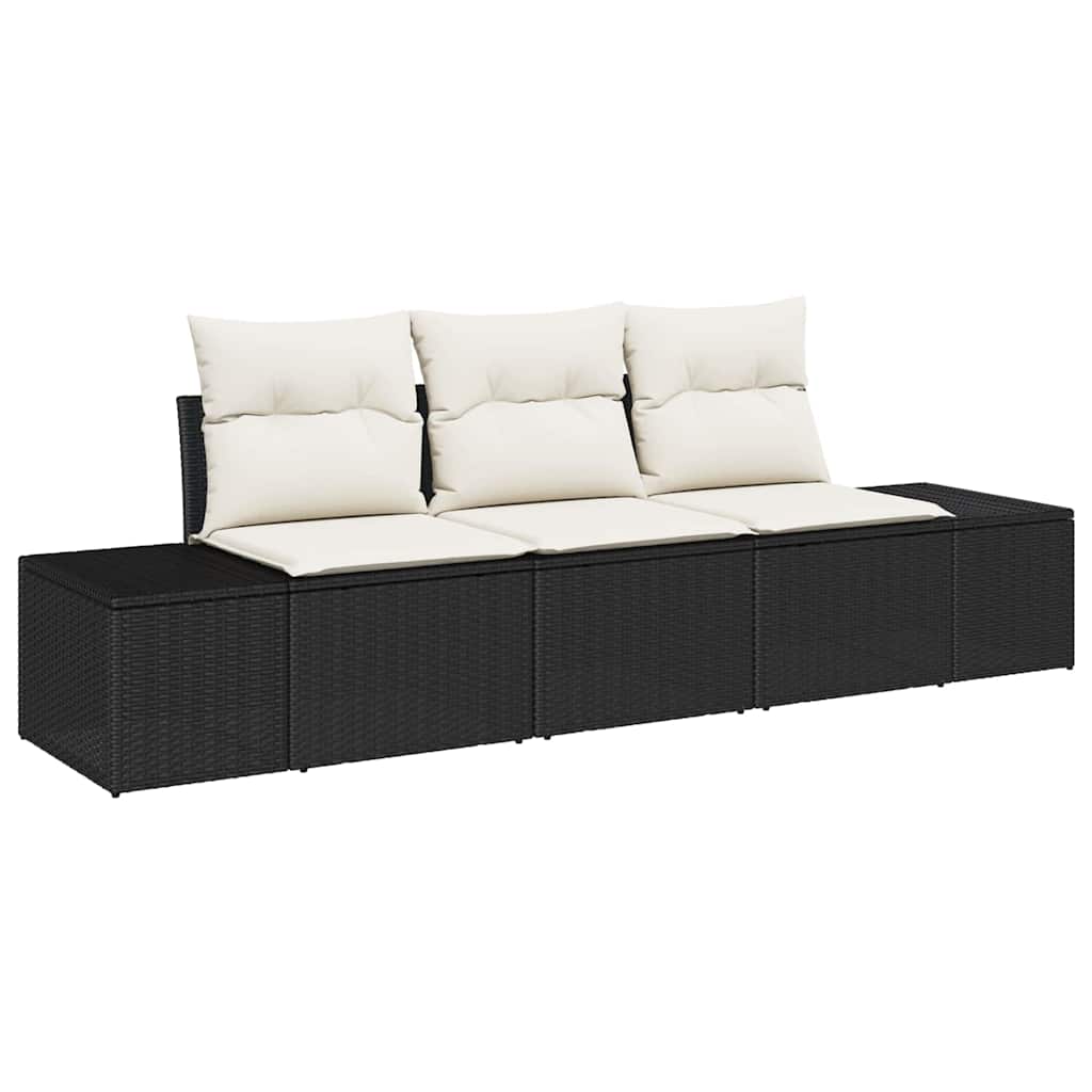 Garten-Sofa-Set mit Kissen mit Speicher 3 pcs Schwarz und Creme